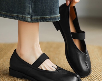 Handmade Black Leather Tabi Flats for Women,Women's Leather Black Tabi Shoes,Tabi Shoes Fit For Women's Wedding Shoes,Split-toe Ballet Shoes