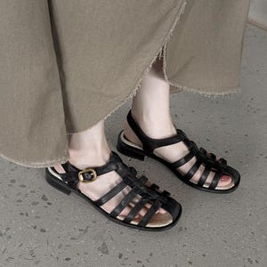 Vintage Black Woven Leather Flats,Roman Woman Shoes,Simple Strap Sandal,Summer Shoes,Handmade Shoes,Black Shoes,Brown Fishnet Flats,Shoes