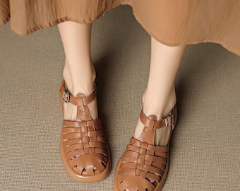 Summer Khaki T-straps Sandal,Barefoot Sandals,Women Comfortable Summer Sandal,Leather Buckle Flats,Personalized Gifts,Handmade Elegant Shoes