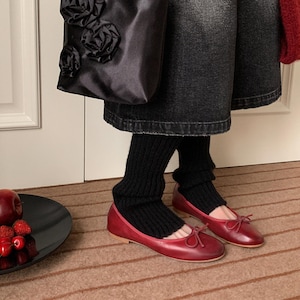 Retro Red Bow Marry Janes Shoes,Red Ballet Shoes,Red Shoes,Mesh Flats,Red Ballet Flats,Sandals For Women,Leather Shoes,Red Leether Shoes