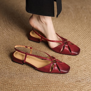 High Quality Red Woven Hollow Leather Barefoot Sandals,Everyday Flats,Red Ballet Flats,Marry Janes Shoes,Red Leather Shoes Women,Red Shoes