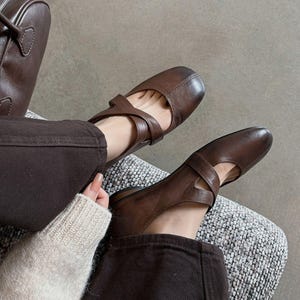 Women&#39;s Retro Handmade Leather Mary Jane,Retro Style Ballet Shoes,Women&#39;s Elegant Shoes,Everyday Vintage Mary Janes,Cross Straps Daily Shoes