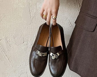 Mocasines de piel marrón para mujer, planos hechos a mano, zapatos marrones descalzos, zapatos de estilo vintage, mocasines estéticos, mocasines auténticos.