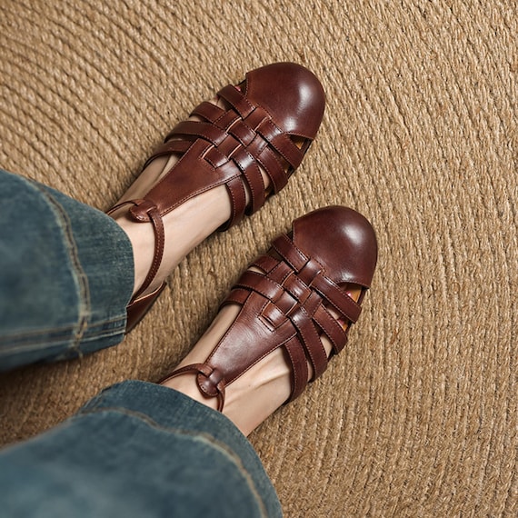 trippenトリッペン ブラウンレザー編み込みフラットシューズ