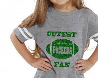 GLITTER Cutest PACKERS Fan camiseta estilo jersey para niños pequeños, ¡es un regalo perfecto! ¡Personalízalo con un nombre y un número!