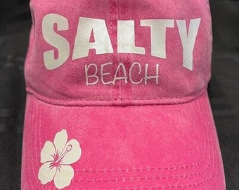 SALTY Beach Ponytail Baseball Cap, Distressed Cotton Pool Hat