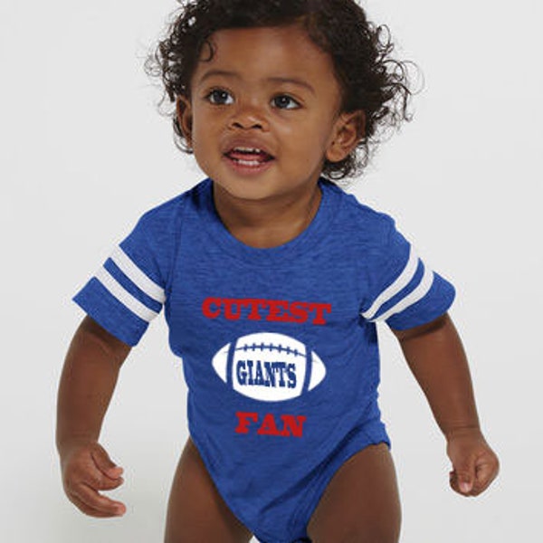 Cutest GIANTS Fan! A custom blue and white football jersey baby bodysuit makes a perfect baby gift! Add a name and number on back!