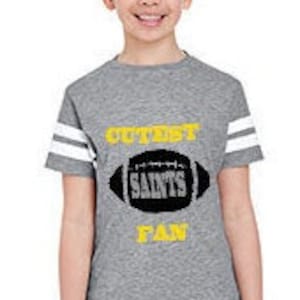 Cutest SAINTS Fan youth jersey style t-shirt, makes a perfect gift! Customize with a name & number!