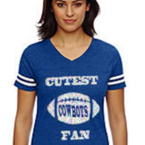 GLITTER Cutest COWBOYS Fan women&#39;s jersey style t-shirt, makes a perfect gift! Customize with a name & number!