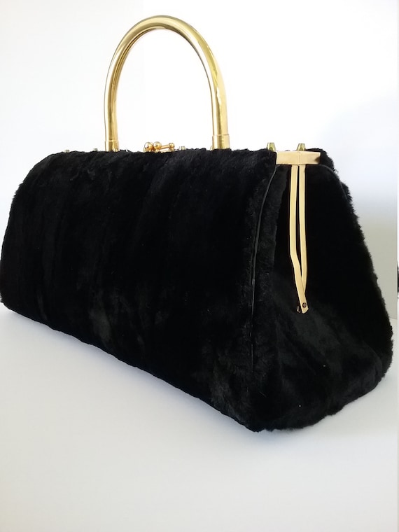 1950s black faux fur purse.