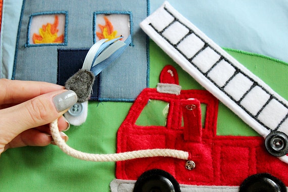 felt fire truck with house that catches fire things that go etsy