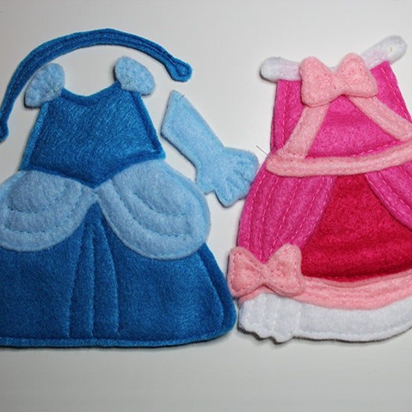 Cinderella Blue and Pink Dresses Felt Quiet Book Princess Dress Up Doll PATTERN (Dresses Only)
