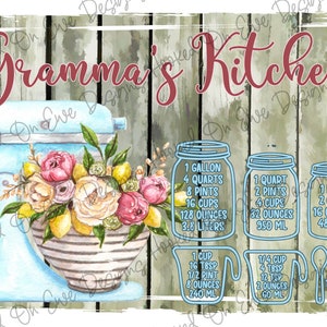 Grandma's Kitchen Blue with Conversion Chart Cutting Board PNG Sublimation Design Digital Download Sublimation Designs Download image 2