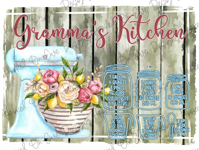 Grandma's Kitchen Blue with Conversion Chart Cutting Board PNG Sublimation Design Digital Download Sublimation Designs Download image 2