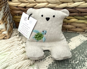 Cell Phone Stand, Sea Turtle, Ocean, Turtle, Embroidered Teddy Bear, Phone Pillow, Bear Phone Stand, Fabric Phone Stand, Hemp Bear, Moop