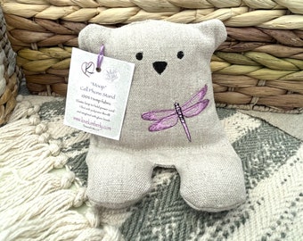 Cell Phone Stand, Dragonfly, Embroidered Teddy Bear, Phone Pillow, Bear Phone Stand, Fabric Phone Stand, Hemp Bear, Moop