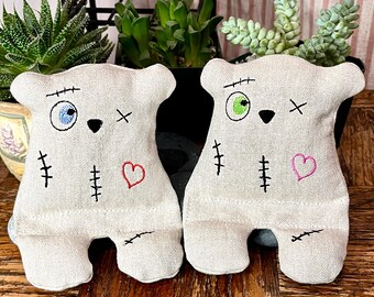 Cell Phone Stand, Zombie, Embroidered Teddy Bear, Phone Pillow, Bear Phone Stand, Fabric Phone Stand, Hemp Bear, Moop