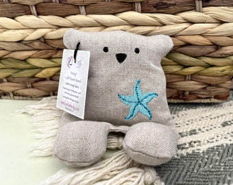 Cell Phone Stand, Starfish, Ocean, Embroidered Teddy Bear, Phone Pillow, Bear Phone Stand, Fabric Phone Stand, Hemp Bear, Moop