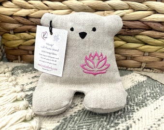 Cell Phone Stand, Lotus, Flower, Embroidered Teddy Bear, Phone Pillow, Bear Phone Stand, Fabric Phone Stand, Hemp Bear, Moop