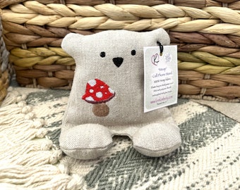 Cell Phone Stand, Mushroom, Embroidered Teddy Bear, Phone Pillow, Bear Phone Stand, Fabric Phone Stand, Hemp Bear, Moop