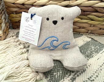 Cell Phone Stand, Ocean, Wave, Surf, Embroidered Teddy Bear, Phone Pillow, Bear Phone Stand, Fabric Phone Stand, Hemp Bear, Moop