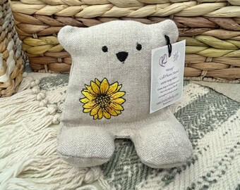 Cell Phone Stand, Sunflower, Embroidered Teddy Bear, Phone Pillow, Bear Phone Stand, Fabric Phone Stand, Hemp Bear, Moop