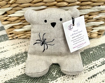 Cell Phone Stand, Spider, Embroidered Teddy Bear, Phone Pillow, Bear Phone Stand, Fabric Phone Stand, Hemp Bear, Moop