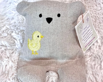 Cell Phone Stand, Chick, Embroidered Teddy Bear, Phone Pillow, Bear Phone Stand, Fabric Phone Stand, Hemp Bear, Moop