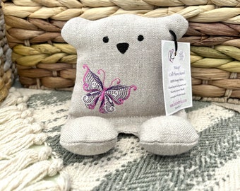 Cell Phone Stand, Butterfly, Embroidered Teddy Bear, Phone Pillow, Bear Phone Stand, Fabric Phone Stand, Hemp Bear, Moop