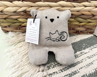 Cell Phone Stand, Cat, Embroidered Teddy Bear, Phone Pillow, Bear Phone Stand, Fabric Phone Stand, Hemp Bear, Moop