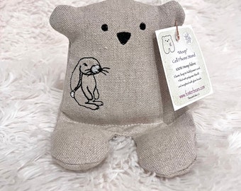 Cell Phone Stand, Rabbit, Embroidered Teddy Bear, Phone Pillow, Bear Phone Stand, Fabric Phone Stand, Hemp Bear, Moop
