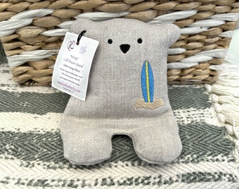 Cell Phone Stand, Embroidered Teddy Bear, Phone Pillow, Bear Phone Stand, Fabric Phone Stand, Hemp Bear, Moop, surfboard