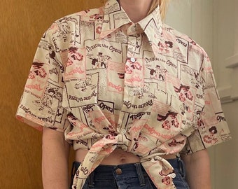 Vintage 60s All Over Print Theatre The Opera Shirt // Novelty Print Button Up Shirt