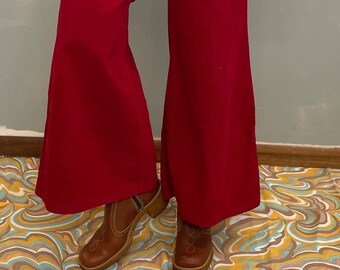 Vintage 1970s Carrot Orange Corduroy Flare Pants Bellbottoms 