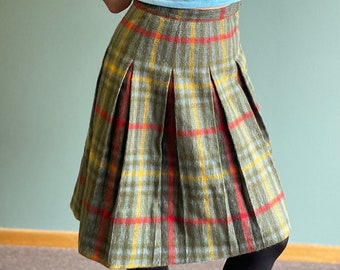 Vintage 60er 70er FUZZY PLAID ROCK / adrette Plissee Plaid neutrale Töne Flanell Schuluniform Mitte 1970er Kilt Punk