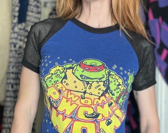 Vintage 90s TMNT Mesh Sleeve Shirt // Teenage Mutant Teenage Turtles Shirt  // 90s Mesh Sleeve Shirt