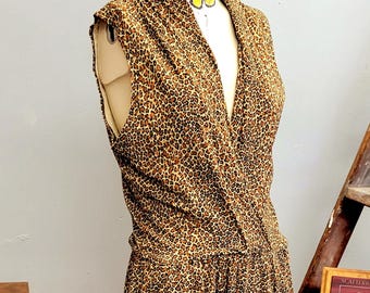 Combinaison à imprimé léopard vtg Années 80, barboteuse de fête festival Gantos à col en V et catsuit