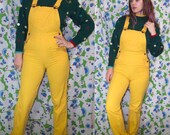 Vintage 1970 39 s High Waisted SUPER Fitted Bright YELLOW Cotton Bibs Skinny OVERALLS