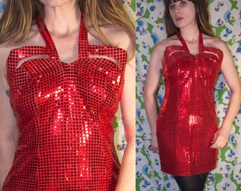 VTG des années 80 ROUGE PAILLETTES DE LA SAINT-VALENTIN min robe cupidon sexy découper date robe devil vibes robe de déclaration unique