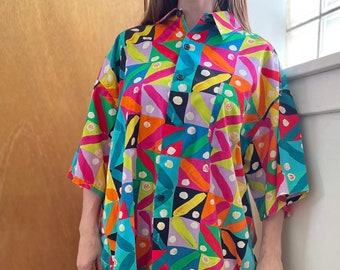 Vintage JAMS WORLD XXL button up shirt / abstract print swirls polka dot geometric print oxford shirt baggy retro 90s