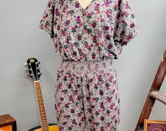 vtg 80s XL Kitschy Floral Jumpsuit,  LA Gal California Romper