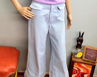vtg 70s FLARE PANTS, high rise cropped wide leg jeans
