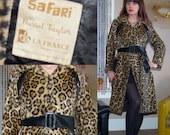 Vintage 1960 39 s SAFARI La France BELTED LEATHER Trim Stroller Cheetah Jaguar ANiMAL Print Coat