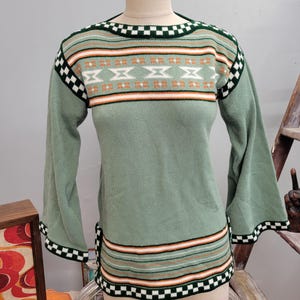 70s Flare Sleeve Knit Sweater - Vintage Donnkenny Nordic Green