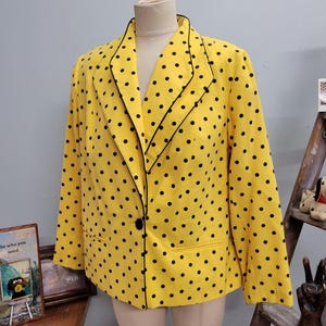 vtg 80s POLKA DOT BLAZER / vintage size 20 womens suit jacket black yellow retro oversized double collar clueless maximalist yellow jacket