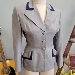 1940s Rayon Gabardine Blazer: Vintage Switzer&#39;s Wasp Waist Jacket