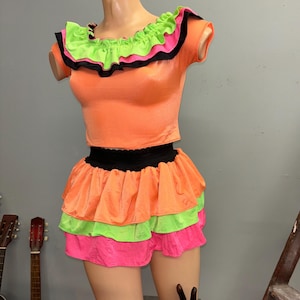 Vintage 80s Spandex Dance Dress: Neon Barbie Rollerblader Costume