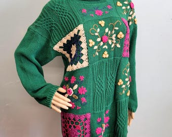 vtg 80s Embroidered Cotton Sweater: Colleen's Collectables, Medium