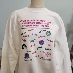 vtg POSITIVE INFLUENCE SWEATSHIRT / vintage hanes aktiven tragen xxl oversized slouchy Kinder fröhlich vier Buchstaben Wörter lustig niedlich