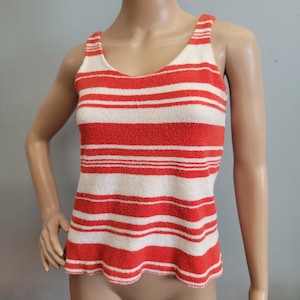 70s Terrycloth Tank Top: Vintage Striped Sleeveless Beach Top